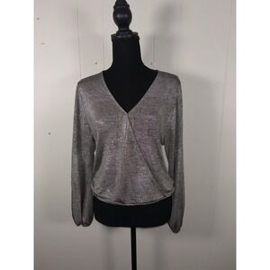 Anthropologie Shimmer‎ Surplice Wrap Top Xs Pleated V-Neck Long Sleeve Dressy